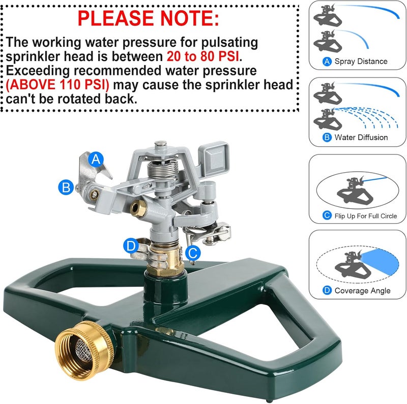 STYDDI Heavy Duty Impact Pulsating Sprinkler for Yard, All Metal Adjustable Rotating Circular Impulse Lawn Sprinkler for Medium to Large Areas, Lawn and Garden, Coverage up to 5,800 Sq. Ft - Image 3